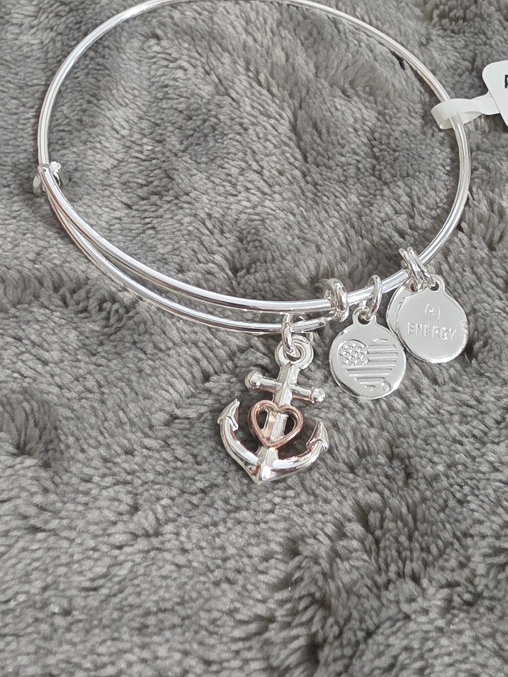 Alex and Ani Silver Expandable Anchor Charm Bracelet with Rose Gold Accent - Picture 2 of 3
